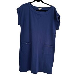 Talbots Blue Cotton Dress size XL Front pockets Beach Summer Pullover